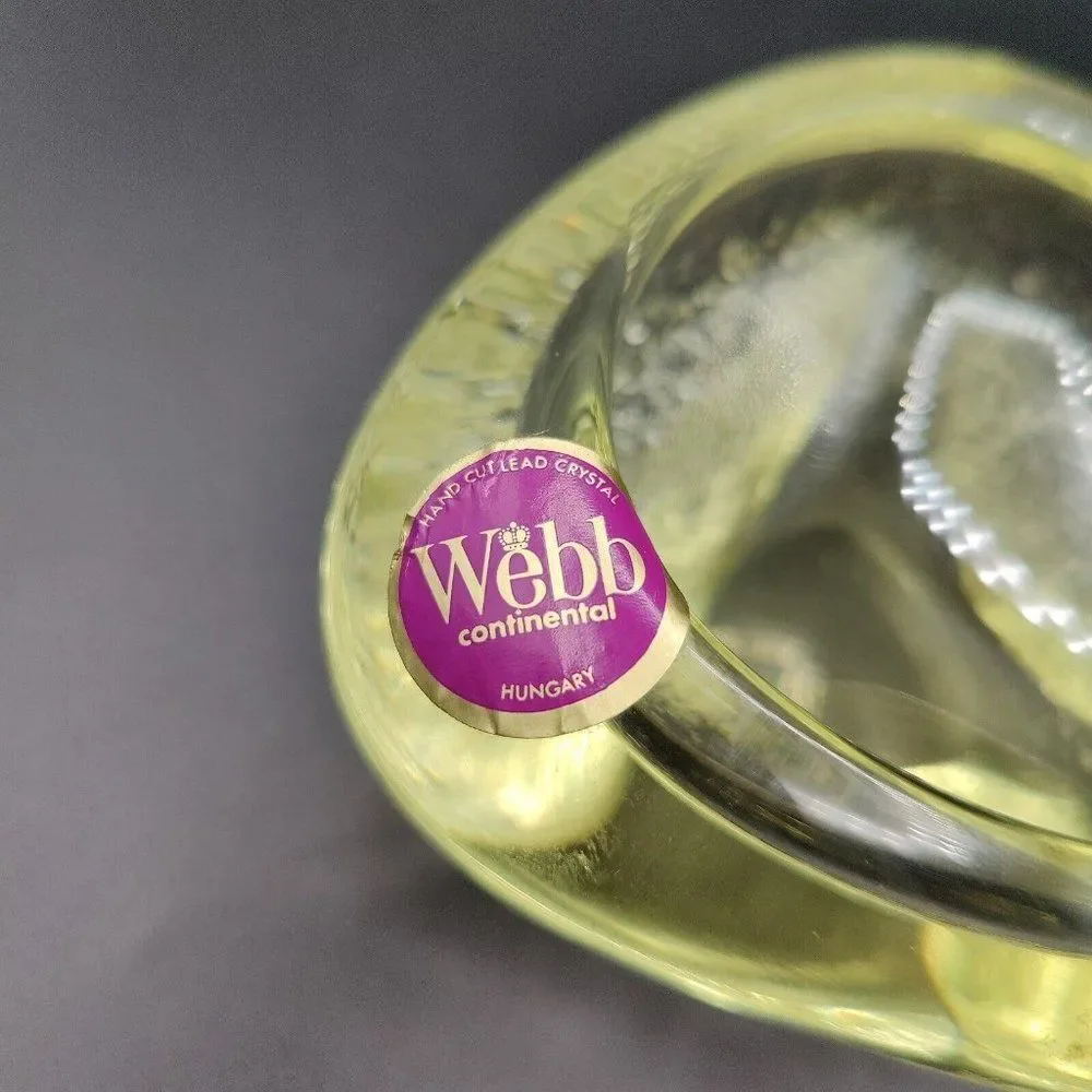 Vintage Yellow Ashtray Hand Cut Lead Crystal Textured Webb Continental Hungary